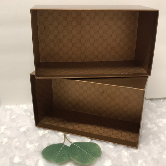 Gucci Brown Box Shelf Decor 2 PIECE BOX gold and brown decor - Picture 3 of 11